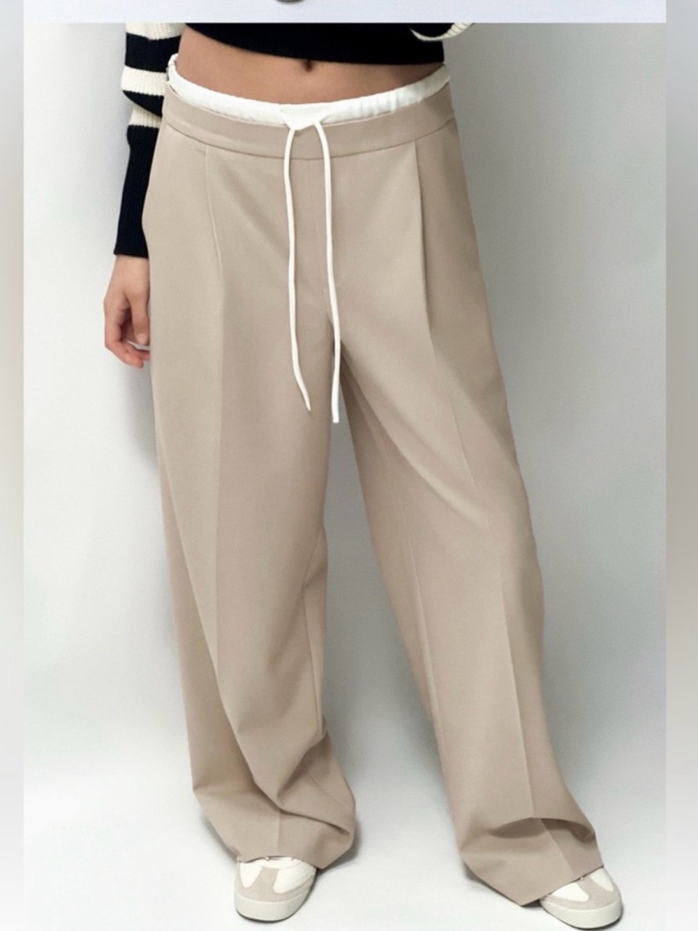 Zara double waistband wide leg trouser- khaki